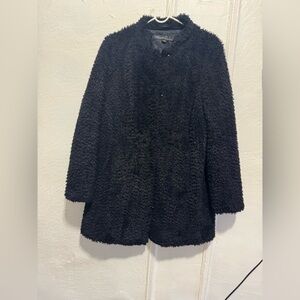 Kenneth Cole Black Textured Faux Fur Jacket